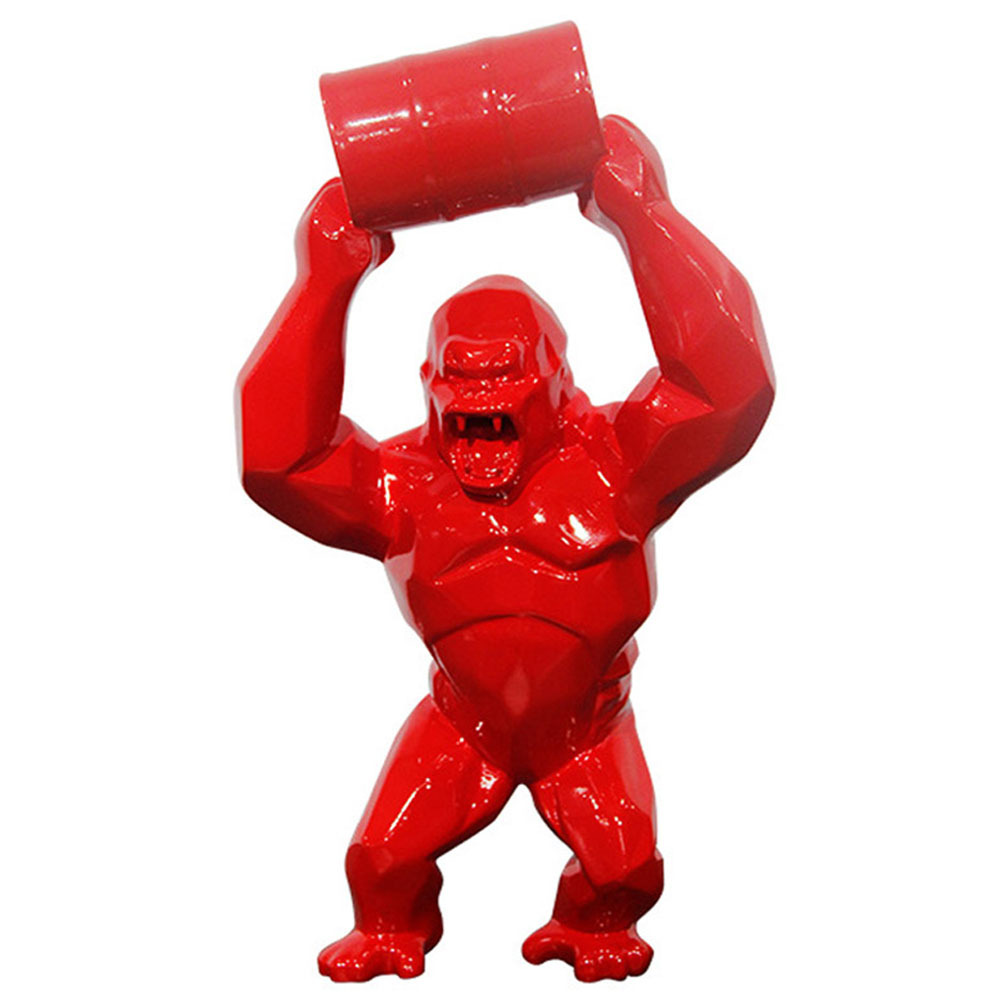 Custom resin glossy painting art sculpture gorila scullpture lifting barrel kingkong sculpture 