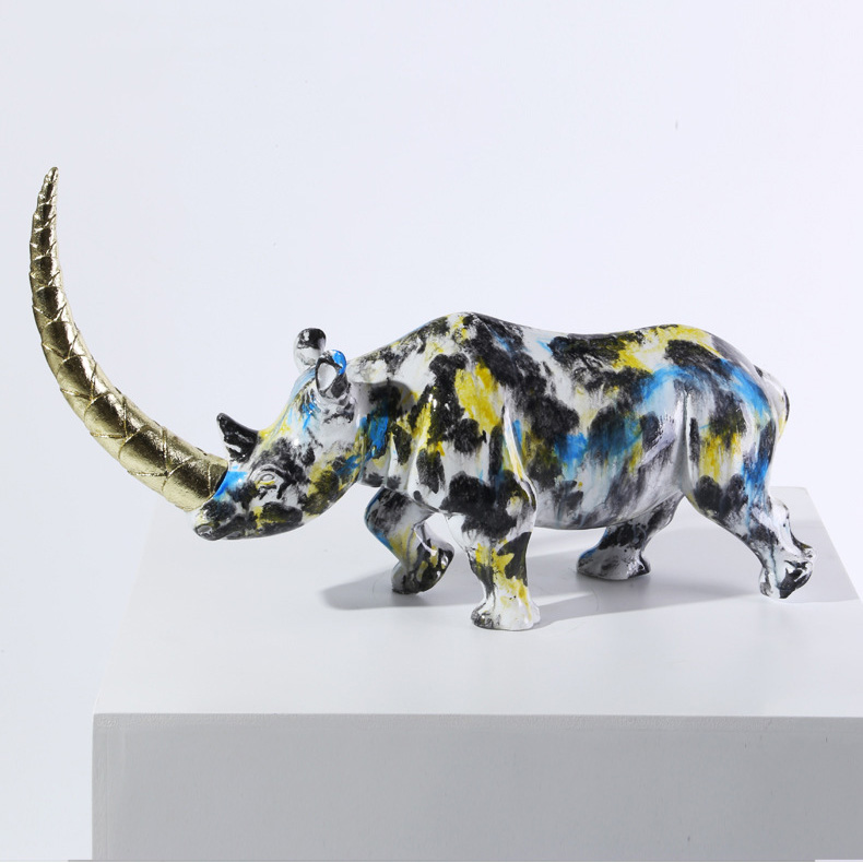 Modern Art Sculpture Home Decor Resin Rhinoceros Statue Tabletop Decorative Ornament
