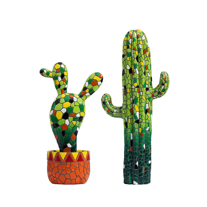 Resin Mosaic Art Crafts Cactus Statue Table Ornament