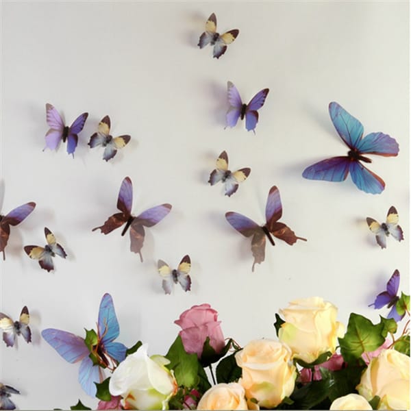 Colorful 3D Printing PVC Butterfly Sticker For Wall Decor