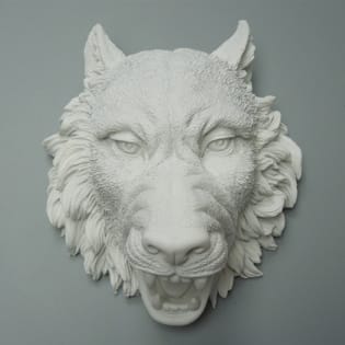 Faux Resin White Wolf Head Wall Mount Decor