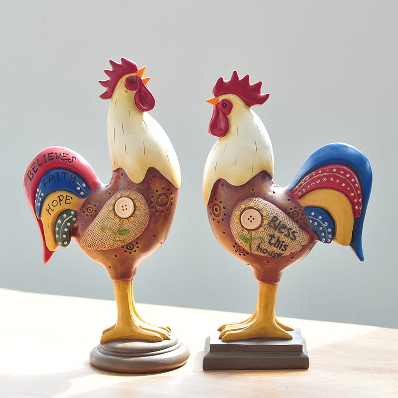 Colorful Hand Paint Polyresin Rooster Figurine