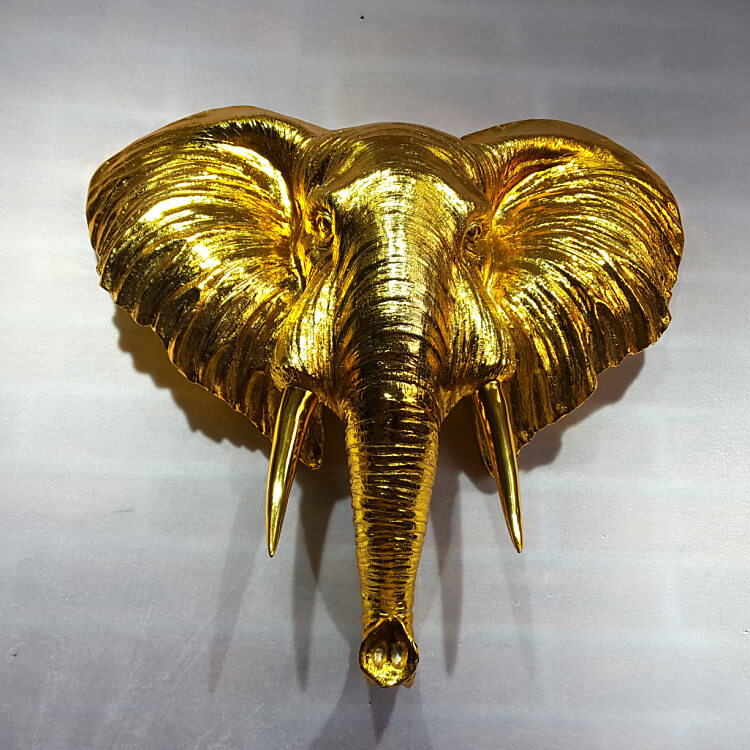 Golden Elephant Head Wall Decor