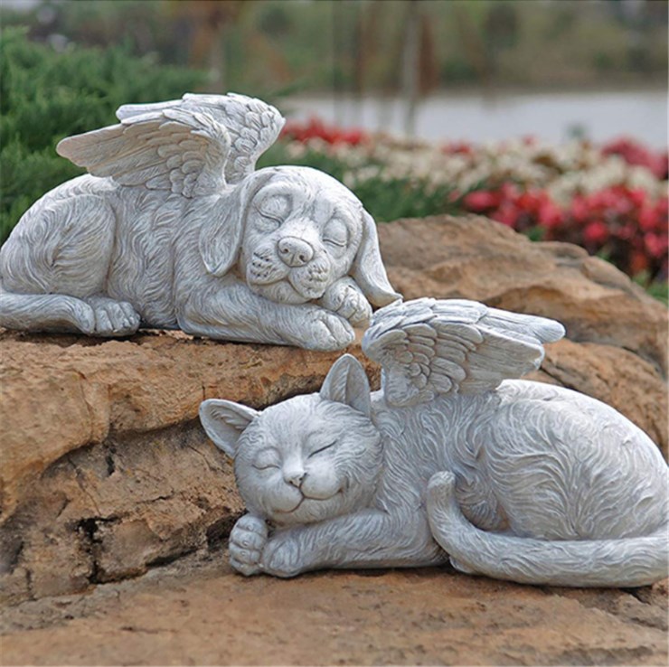 Factory Direct Amazon Hotsell Garden Dog Statue Polystone Dog Angel Pet Memorial Grave Marker Tribute Statue
